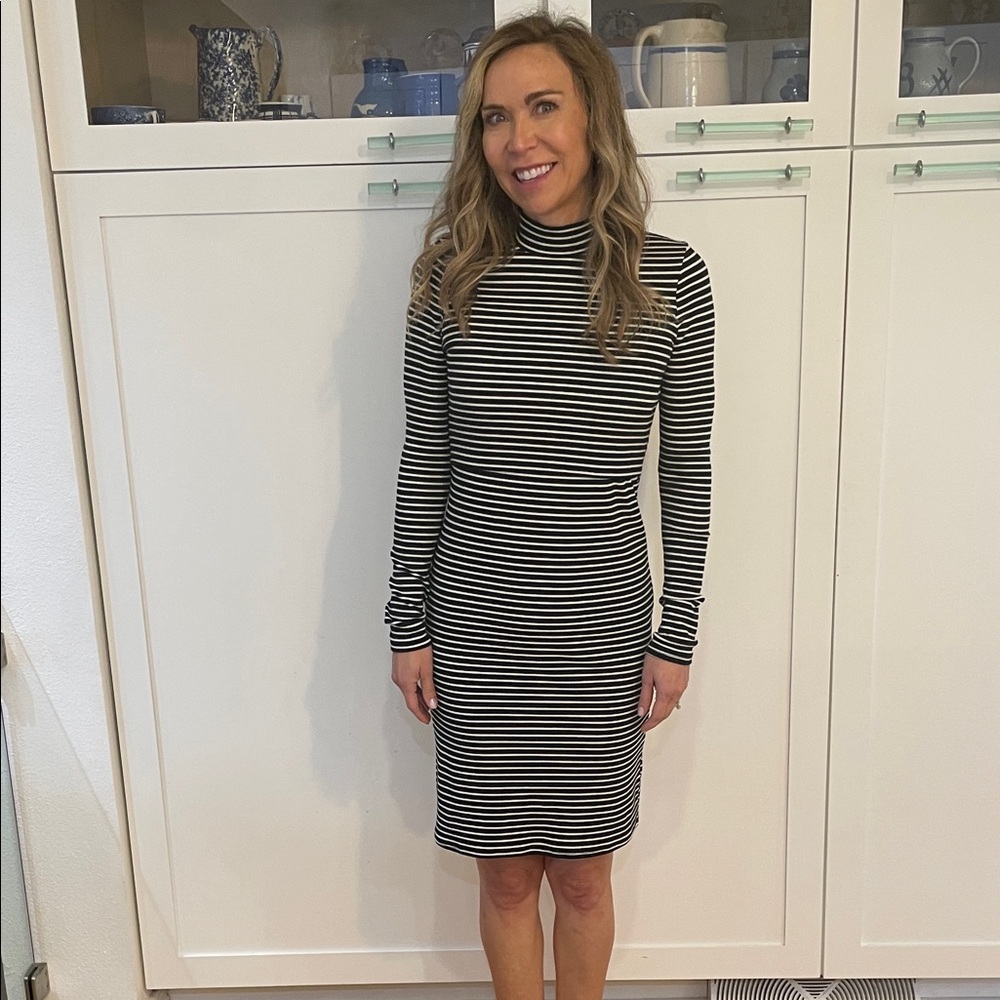 Striped Black and White Turtleneck Dress for Nursing or not